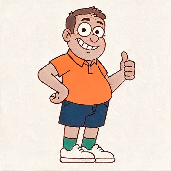 Baz in his tangerine polo, giving a thumbs up